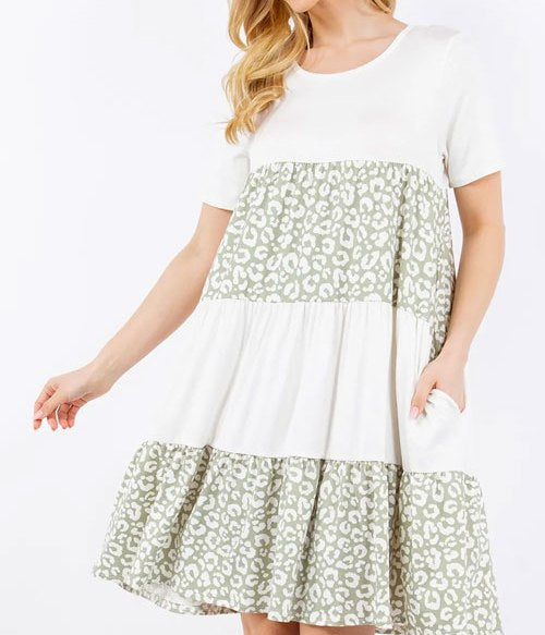 Women's Celeste Full Size Leopard Round Neck Short Sleeve Dress