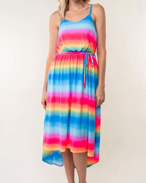 Women's White Birch Full Size Ombre Striped Midi Cami Dress
