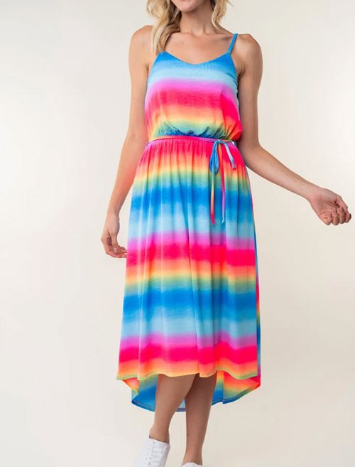 Women's White Birch Full Size Ombre Striped Midi Cami Dress