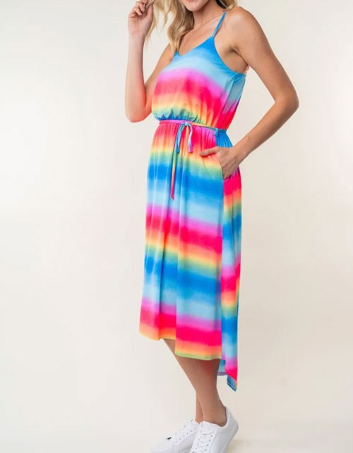 Women's White Birch Full Size Ombre Striped Midi Cami Dress