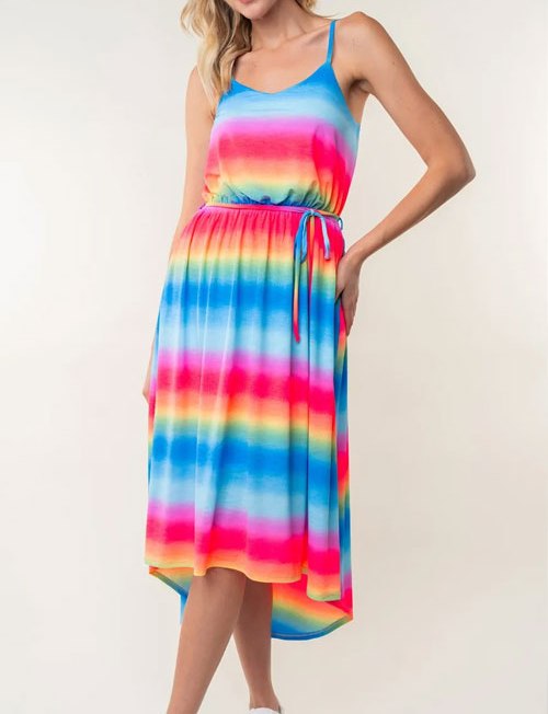 Women's White Birch Full Size Ombre Striped Midi Cami Dress