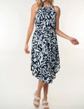Women's White Birch Tied Ruched Floral Sleeveless Knee Length Dress