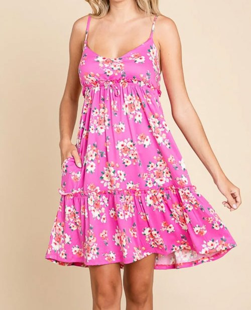 Women's Culture Code Full Size Floral Ruffled Cami Dress