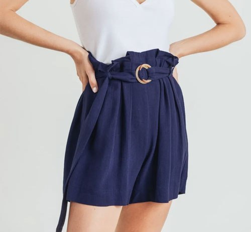 Women's Cotton Bleu by Nu Label Buckle Belt Cotton Linen Shorts