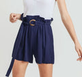 Women's Cotton Bleu by Nu Label Buckle Belt Cotton Linen Shorts