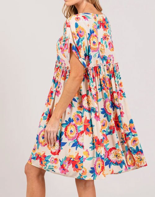 Women's SAGE + FIG Full Size Floral Button-Down Short Sleeve Dress