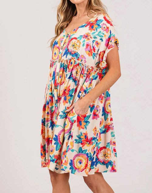 Women's SAGE + FIG Full Size Floral Button-Down Short Sleeve Dress