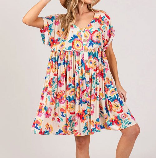 Women's SAGE + FIG Full Size Floral Button-Down Short Sleeve Dress
