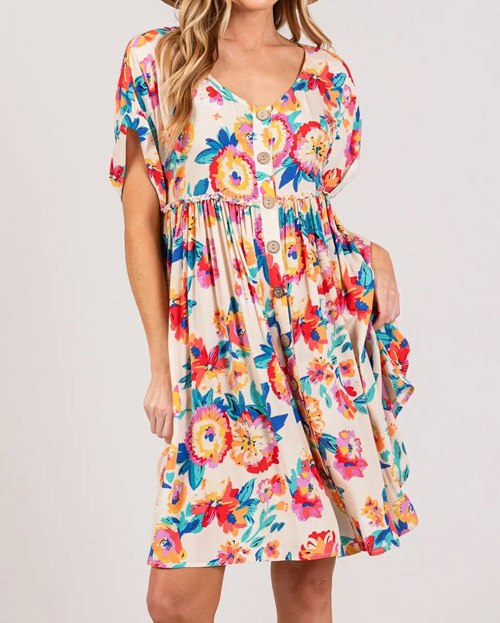 Women's SAGE + FIG Full Size Floral Button-Down Short Sleeve Dress