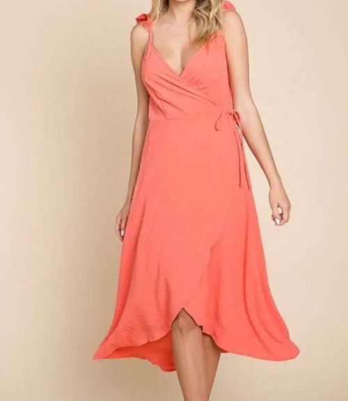 Women's Culture Code Ruffle Detail Surplice Wrap Slip Dress