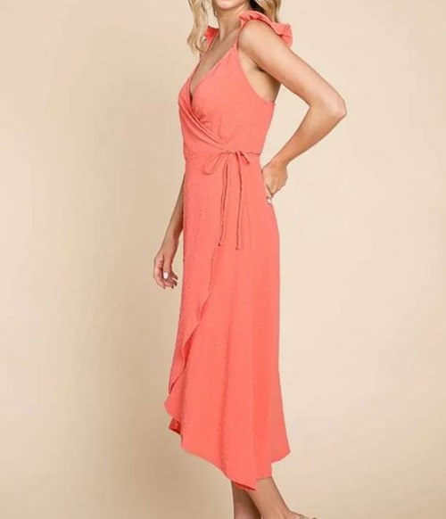 Women's Culture Code Ruffle Detail Surplice Wrap Slip Dress