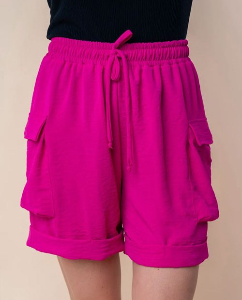 Women's White Birch High Waisted Drawstring Knit Cargo Shorts