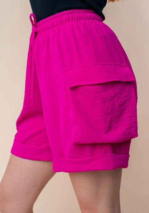 Women's White Birch High Waisted Drawstring Knit Cargo Shorts