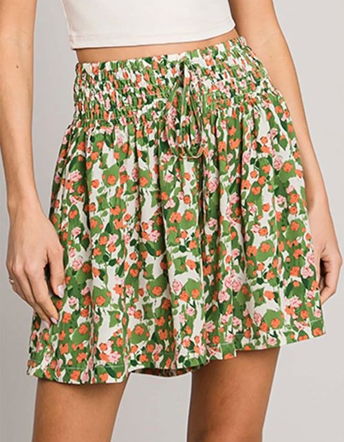 Women's Cotton Bleu by Nu Label Floral Printed Smocked Waist Skorts