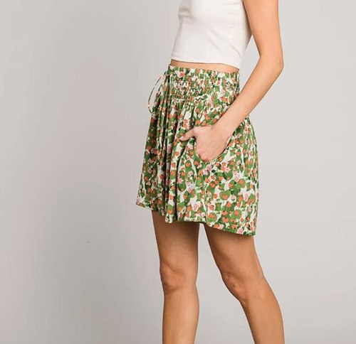 Women's Cotton Bleu by Nu Label Floral Printed Smocked Waist Skorts