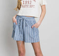 Women's Cotton Bleu by Nu Label Yarn Dye Striped Shorts