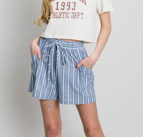 Women's Cotton Bleu by Nu Label Yarn Dye Striped Shorts
