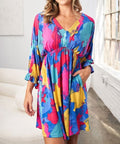 Women's White Birch Full Size Printed V-Neck Mini Dress