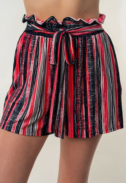 Women's White Birch Full Size High Waisted Striped Shorts