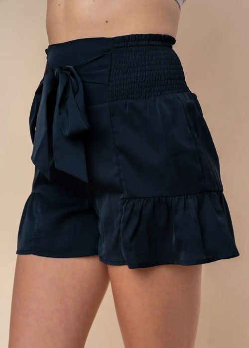 Women's White Birch Full Size High Waisted Smocked Shorts