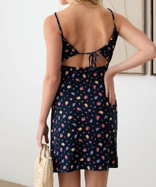 Women's GILLI Floral Ribbed Tie-Back Cami Mini Dress