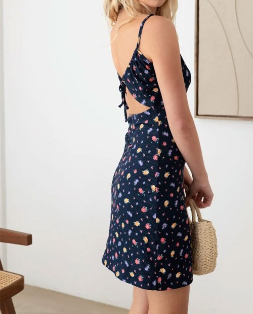 Women's GILLI Floral Ribbed Tie-Back Cami Mini Dress