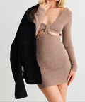 COLLECTION Fluffy Bow Cut-Out Detail Long Sleeve Mini Dress