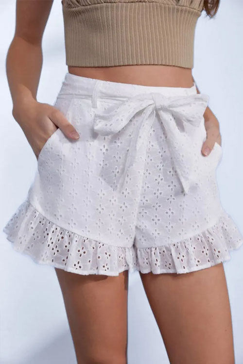 Women's MUSTARD SEED High Waist Eyelet Floral Lace Belted Shorts