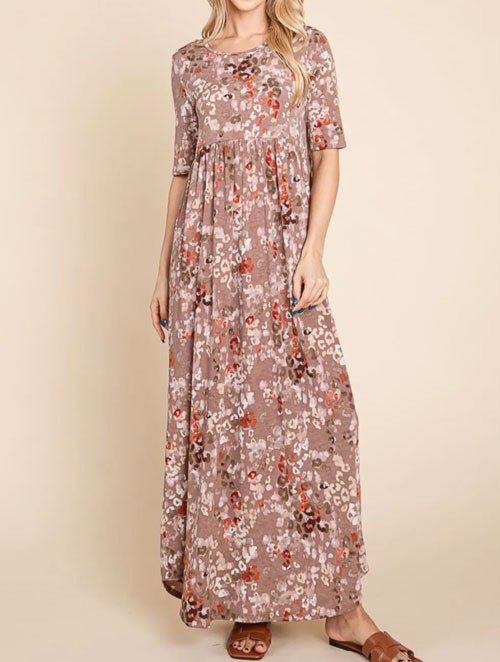 Women's BOMBOM Printed Shirred Maxi Dress