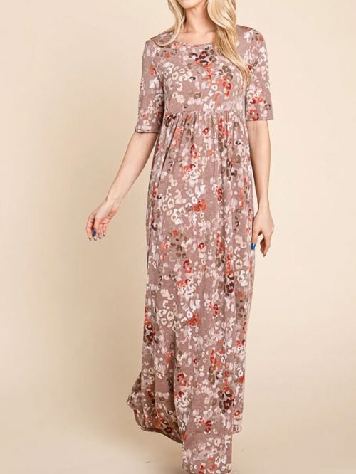 Women's BOMBOM Printed Shirred Maxi Dress