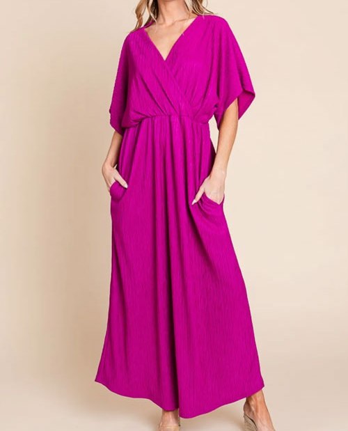 Women's BOMBOM Surplice Maxi Dress with Pockets