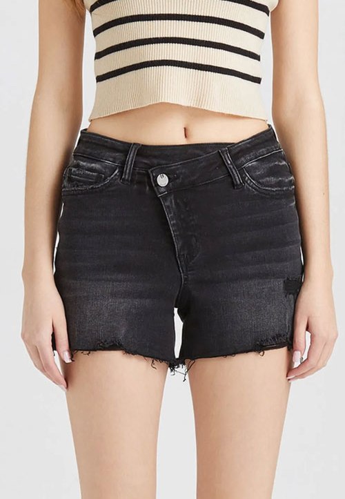 Women's BAYEAS Stepped Waist Raw Hem Denim Shorts