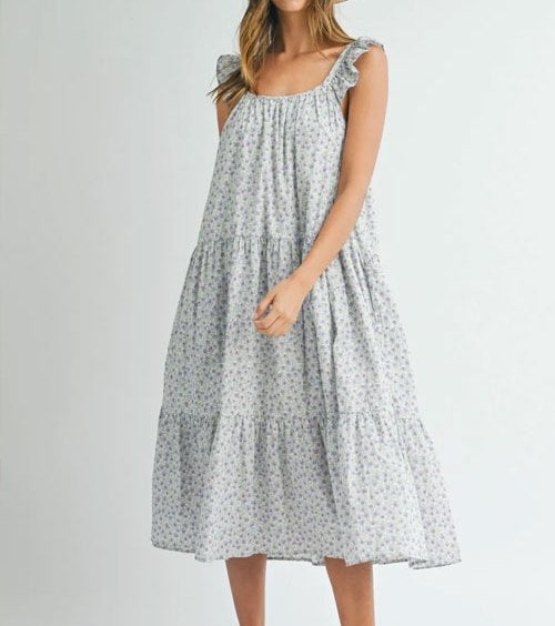 Women's MABLE Floral Ruffle Shoulder Tiered Midi Dress