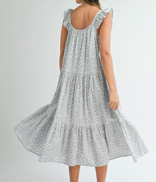 Women's MABLE Floral Ruffle Shoulder Tiered Midi Dress