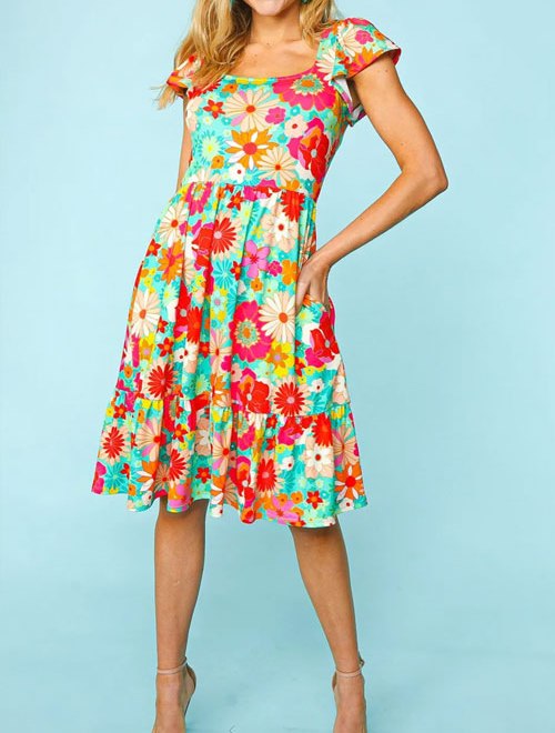 Women's Haptics Floral Square Neck Short Sleeve Dress