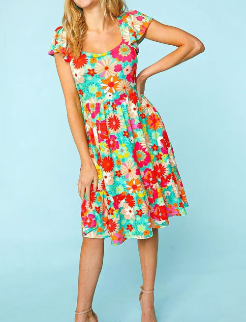 Women's Haptics Floral Square Neck Short Sleeve Dress