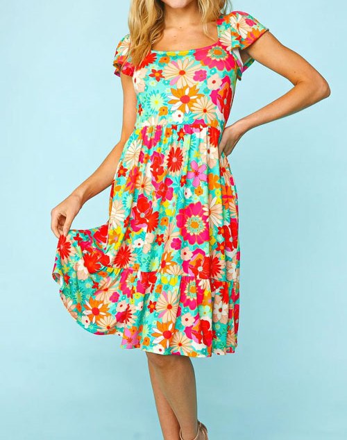 Women's Haptics Floral Square Neck Short Sleeve Dress