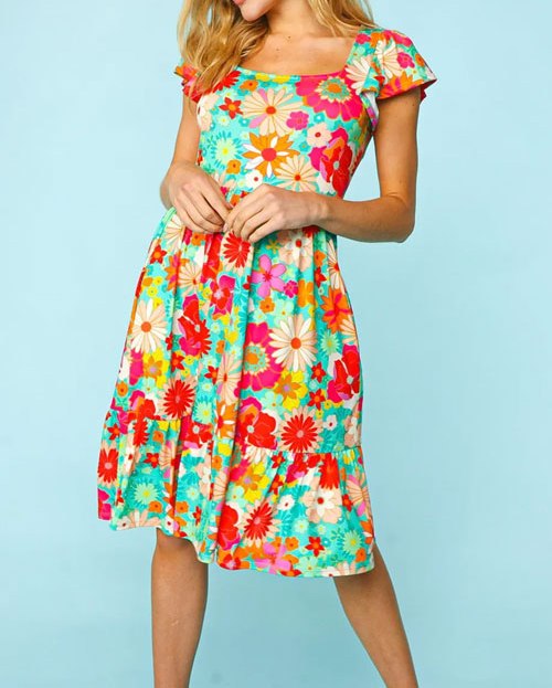 Women's Haptics Floral Square Neck Short Sleeve Dress