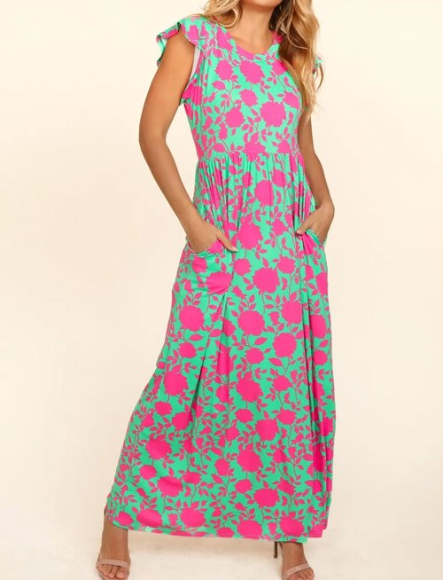 Women's Haptics Ruffled Printed Round Neck Cap Sleeve Dress