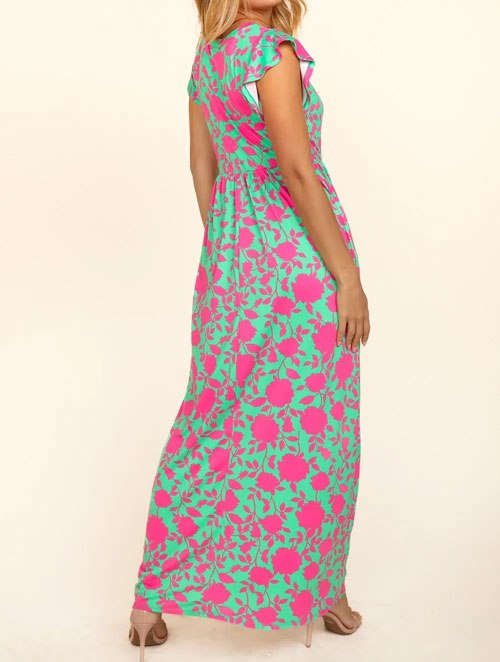 Women's Haptics Ruffled Printed Round Neck Cap Sleeve Dress