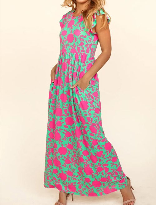 Women's Haptics Ruffled Printed Round Neck Cap Sleeve Dress