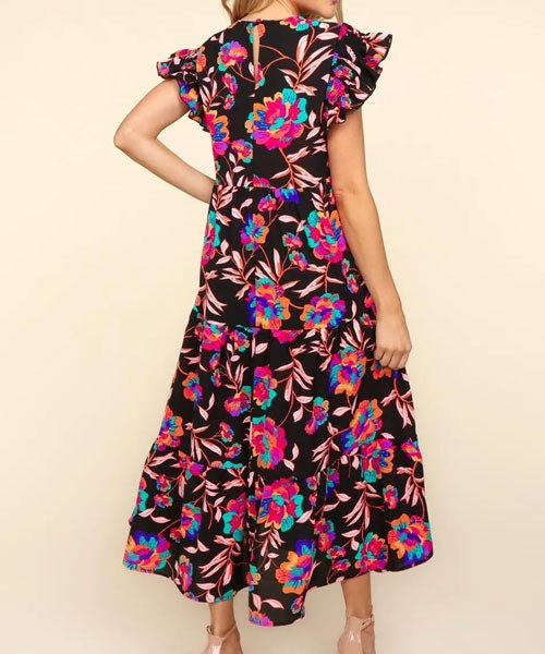 Women's Haptics Ruffled Printed Round Neck Cap Sleeve Dress