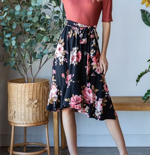 Women's Reborn J Floral Wrap Ruffle Hem Skirt