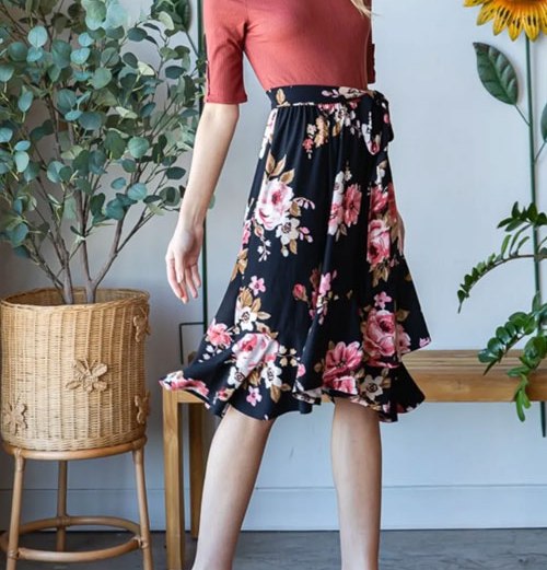 Women's Reborn J Floral Wrap Ruffle Hem Skirt