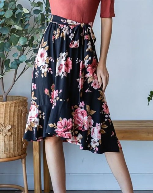 Women's Reborn J Floral Wrap Ruffle Hem Skirt