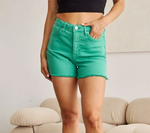 Women's RFM Tummy Control High Waist Raw Hem Denim Shorts