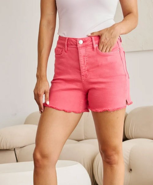 Women's RFM Tummy Control High Waist Raw Hem Denim Shorts