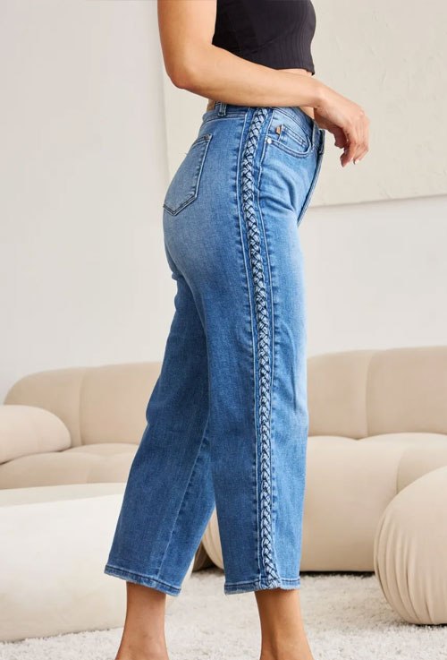Women's Judy Blue Full Size Braid Side Detail Wide Leg Jeans