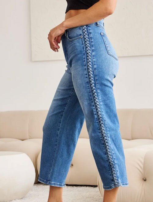 Women's Judy Blue Full Size Braid Side Detail Wide Leg Jeans