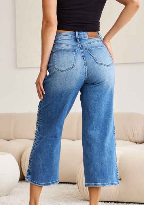 Women's Judy Blue Full Size Braid Side Detail Wide Leg Jeans